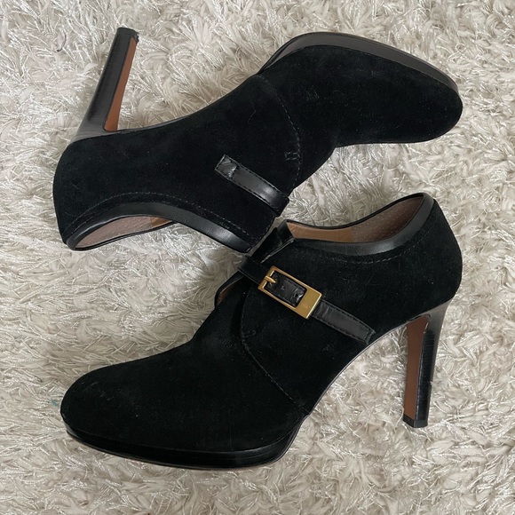 Franco Sarto Black Suede Buckle Ankle Boots - Picture 4 of 9
